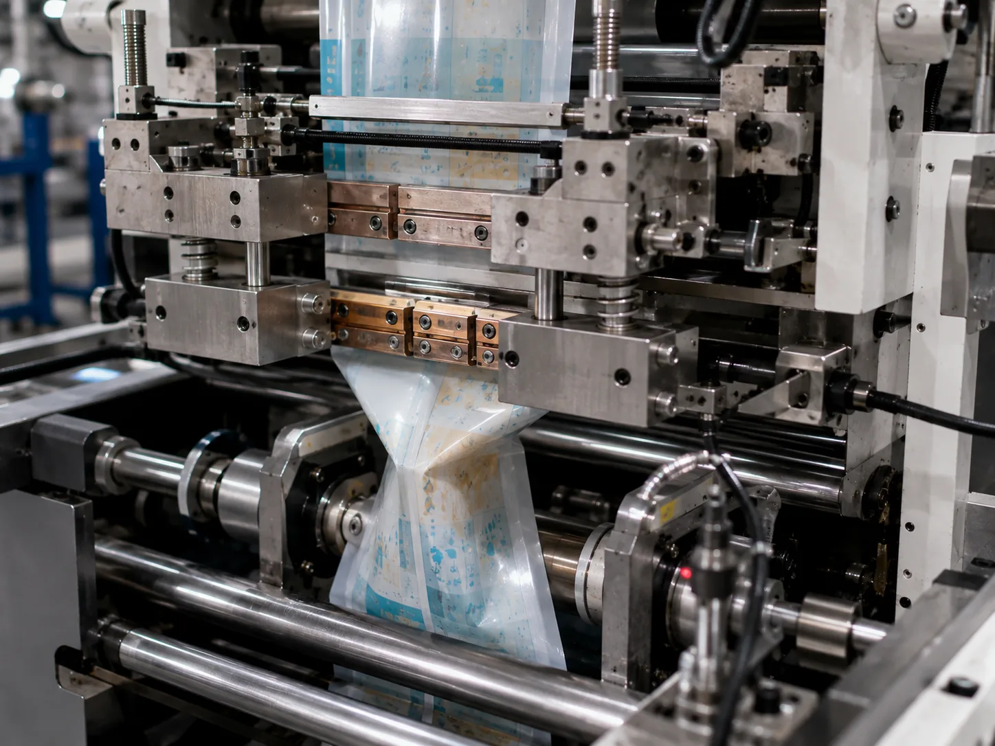 Bag forming and heat sealing station