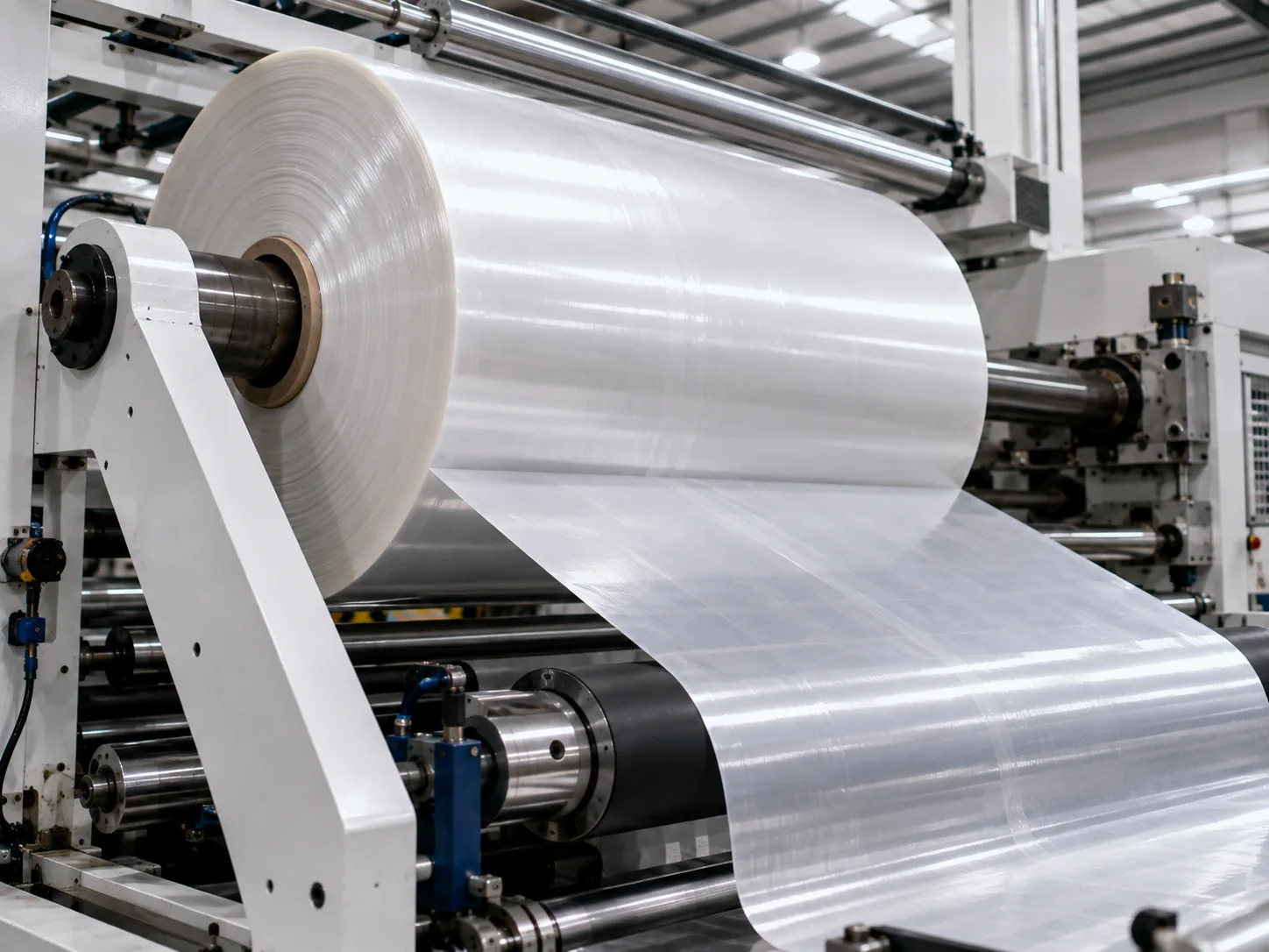 Master roll feeding into the slitter-rewinder