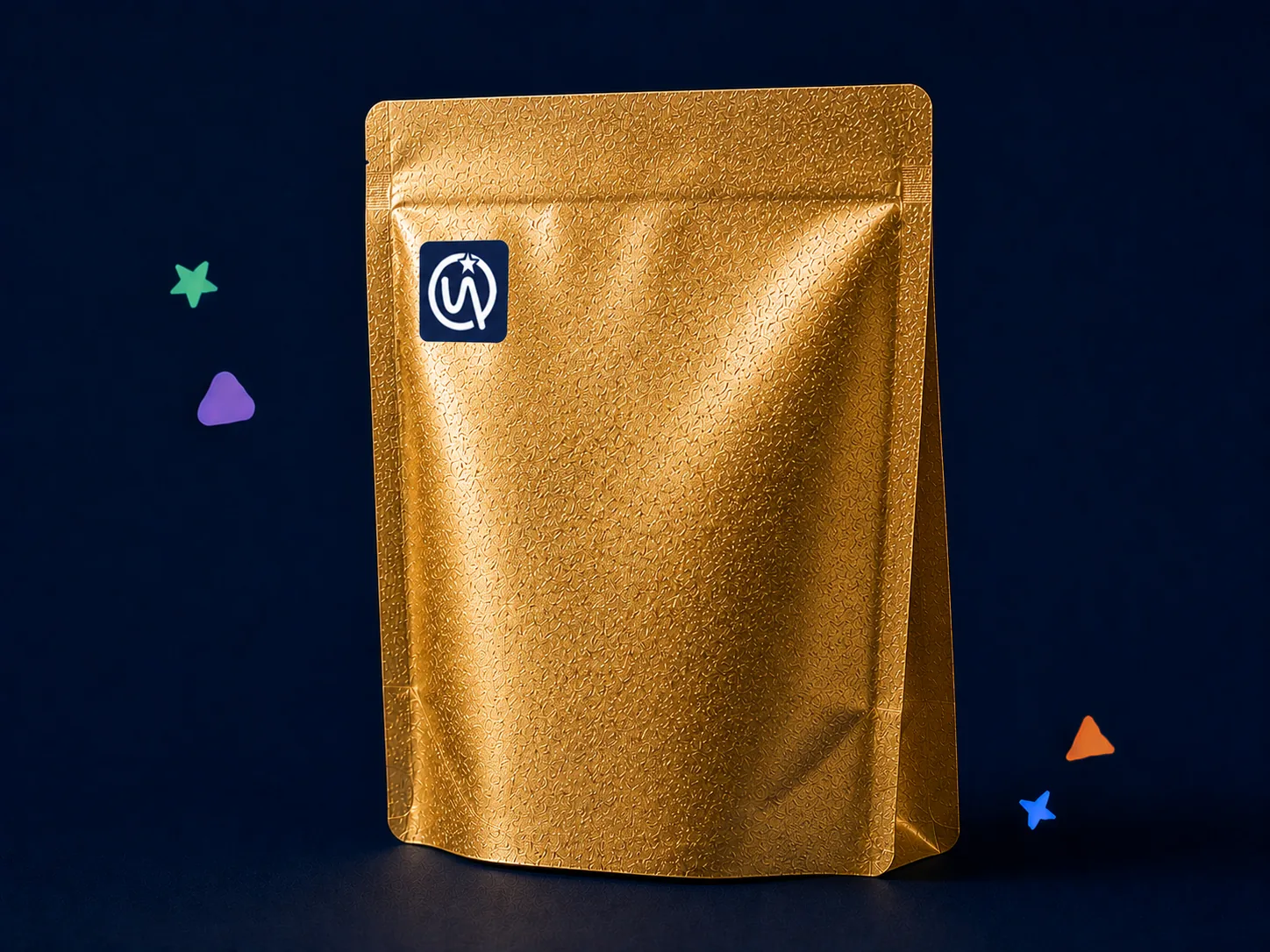 Stand Up Pouch — Full-surface or panel gold sand on gusseted stand-up formats