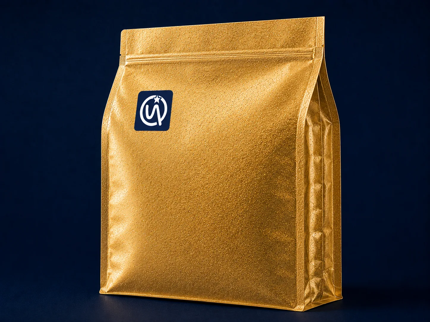 Side Gusset Bag — Large-format gusseted bags with gold sand for high unit count packs