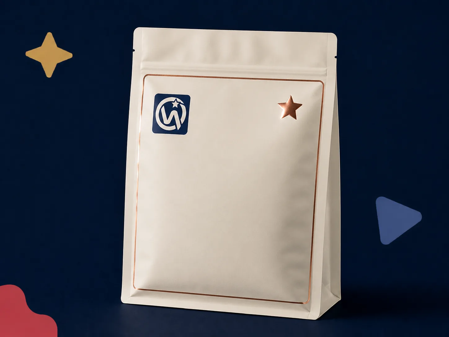 Stand Up Pouch — Hot stamp logo and border accents on stand-up retail packs