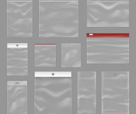 Clear plastic reusable reclosable and resealable zipper pocket bags collection on grey background realistic vector illustration