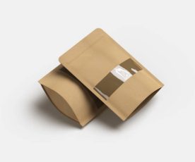 3D render of a generic paper doypack with the window hole on a light background